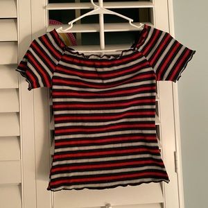 charlotte russe ribbed striped colorful short sleeve shirt